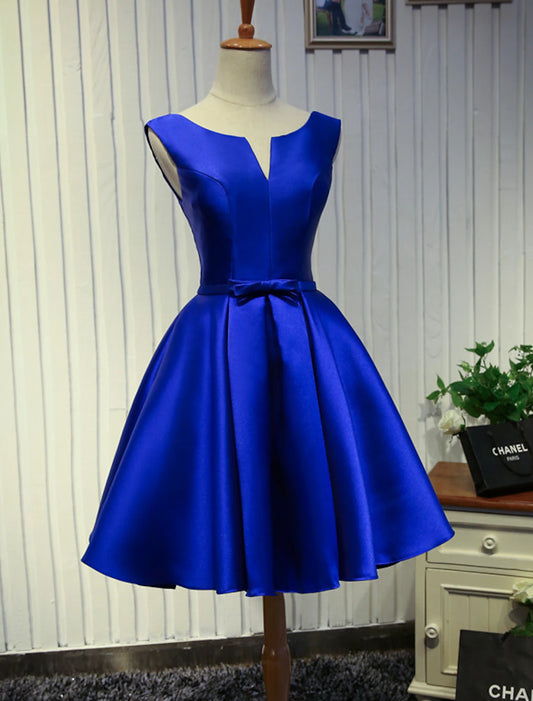 A-Line Homecoming Dresses Minimalist Dress Prom Birthday Knee Length Sleeveless Jewel Neck Satin Backless with Butterfly