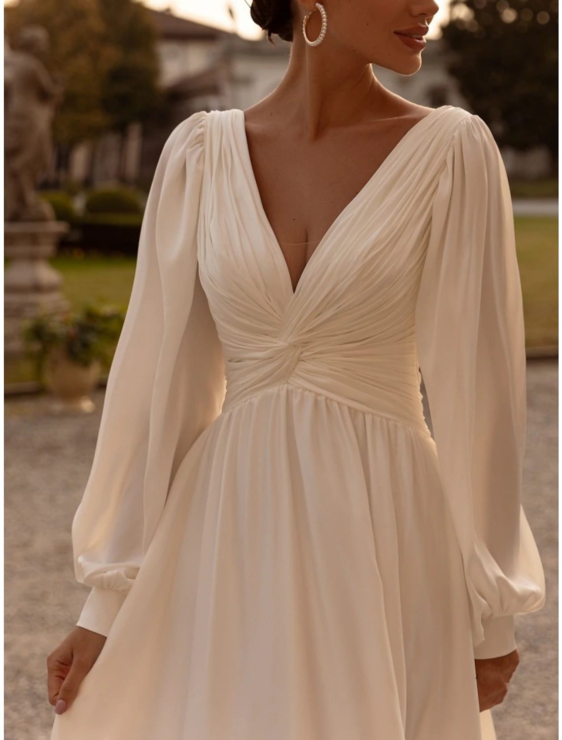 Simple Wedding Dresses Wedding Dresses A-Line Camisole Sleeveless Tea Length Chiffon Bridal Gowns With Pleats Solid Color