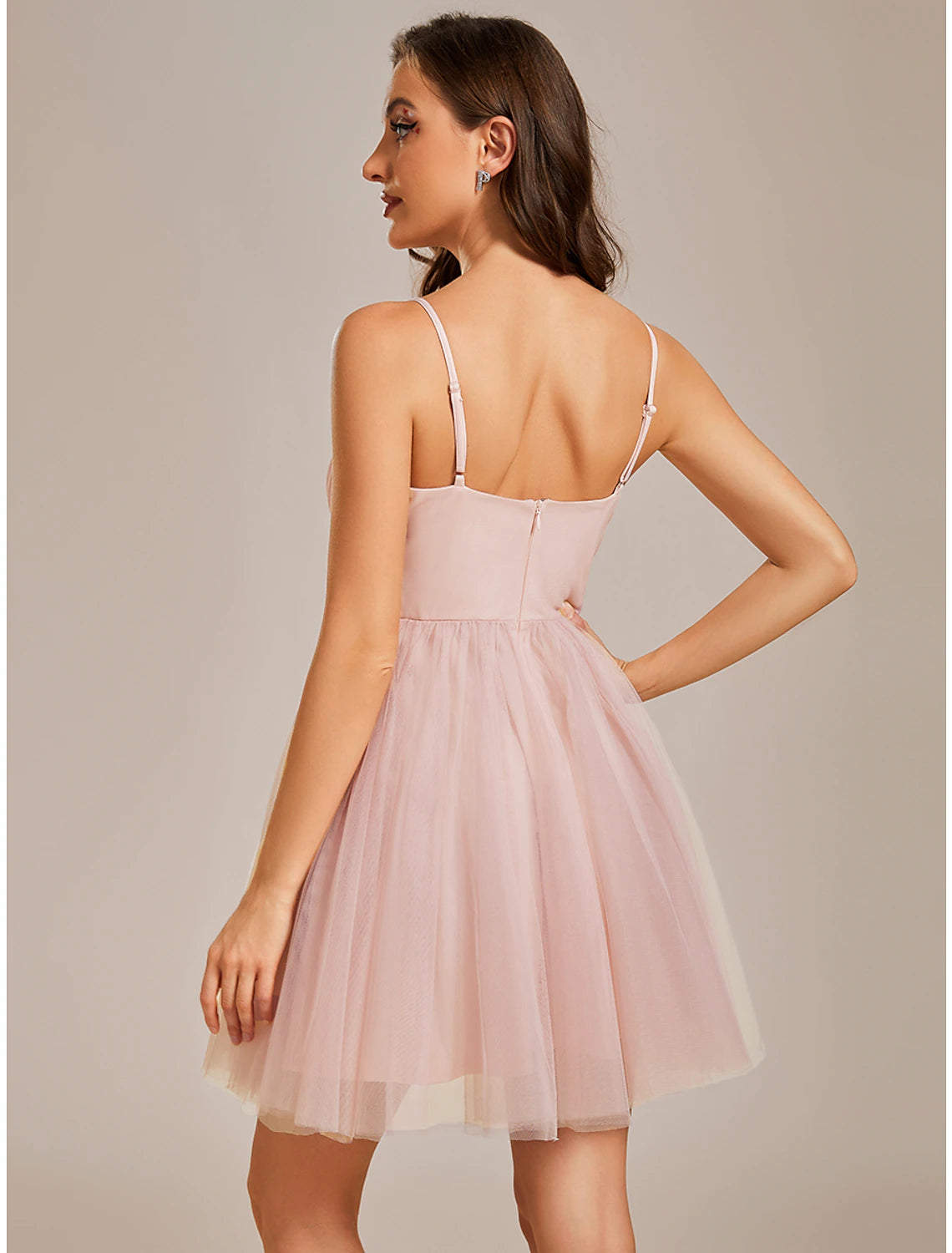 A-Line Homecoming Dresses Princess Dress Cocktail Party Birthday Short / Mini Sleeveless Spaghetti Strap Tulle with Ruched