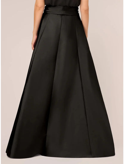 A-Line Wedding Guest Dresses Party Dress Formal Black Dress Plus Size Asymmetrical Sleeveless Jewel Neck Satin with Bow(s) Pleats Crystals 2024