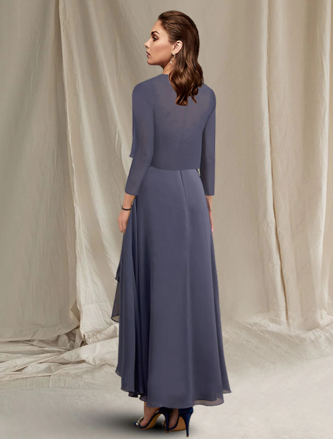 Two Piece A-Line Mother of the Bride Dress Elegant High Low Jewel Neck ...