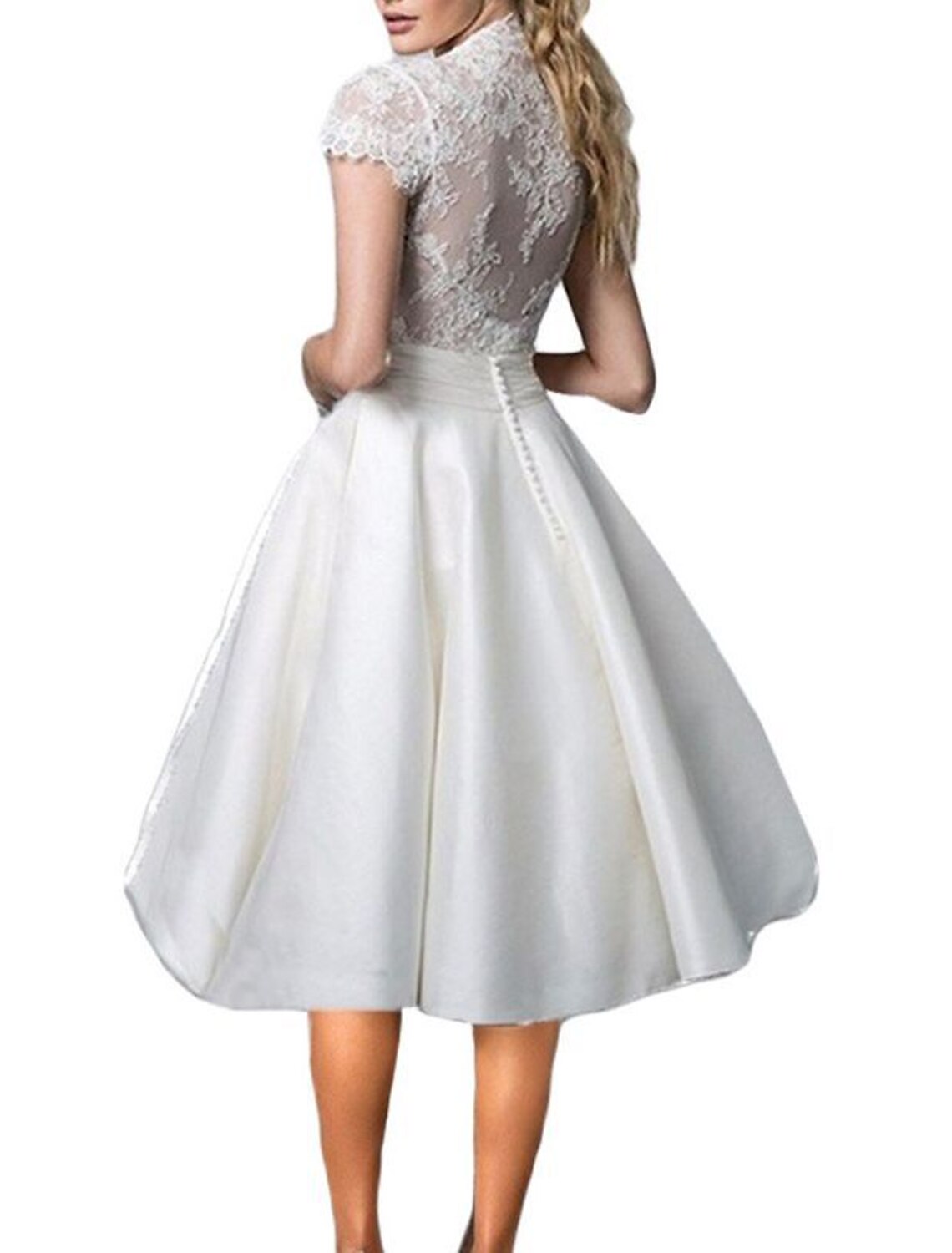 A-Line Party Dresses Elegant Dress Wedding Guest Homecoming Knee Length Short Sleeve V Neck Satin with Appliques