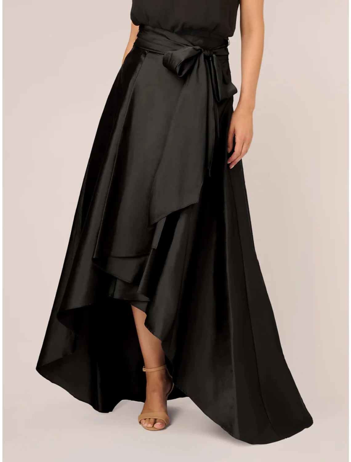 A-Line Wedding Guest Dresses Party Dress Formal Black Dress Plus Size Asymmetrical Sleeveless Jewel Neck Satin with Bow(s) Pleats Crystals 2024