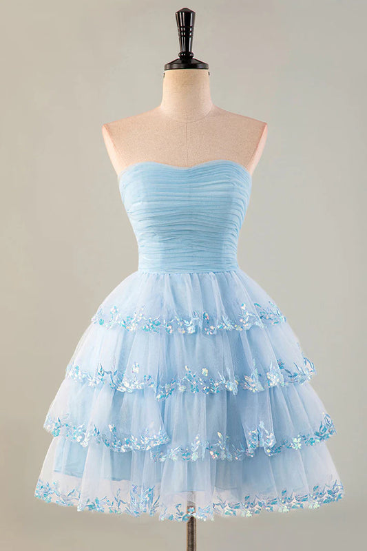 Strapless chiffon ruffle back to school dress