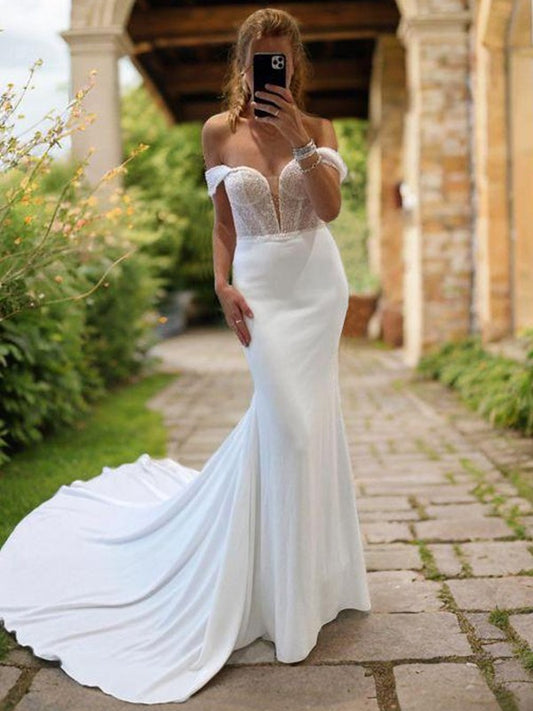 Tight Off Shoulder Palace Trailer Chamaeus Silk Tight Corset Wedding Dress