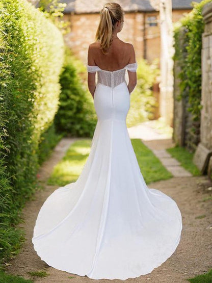 Tight Off Shoulder Palace Trailer Chamaeus Silk Tight Corset Wedding Dress