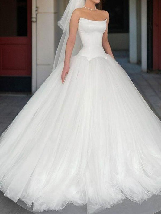 Ball dress straight tube to ground sheer wedding dress