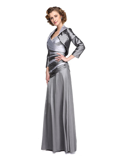 A-Line Mother of the Bride Dress Two Piece Straps Ankle Length Stretch Satin Sleeveless yes with Beading Draping