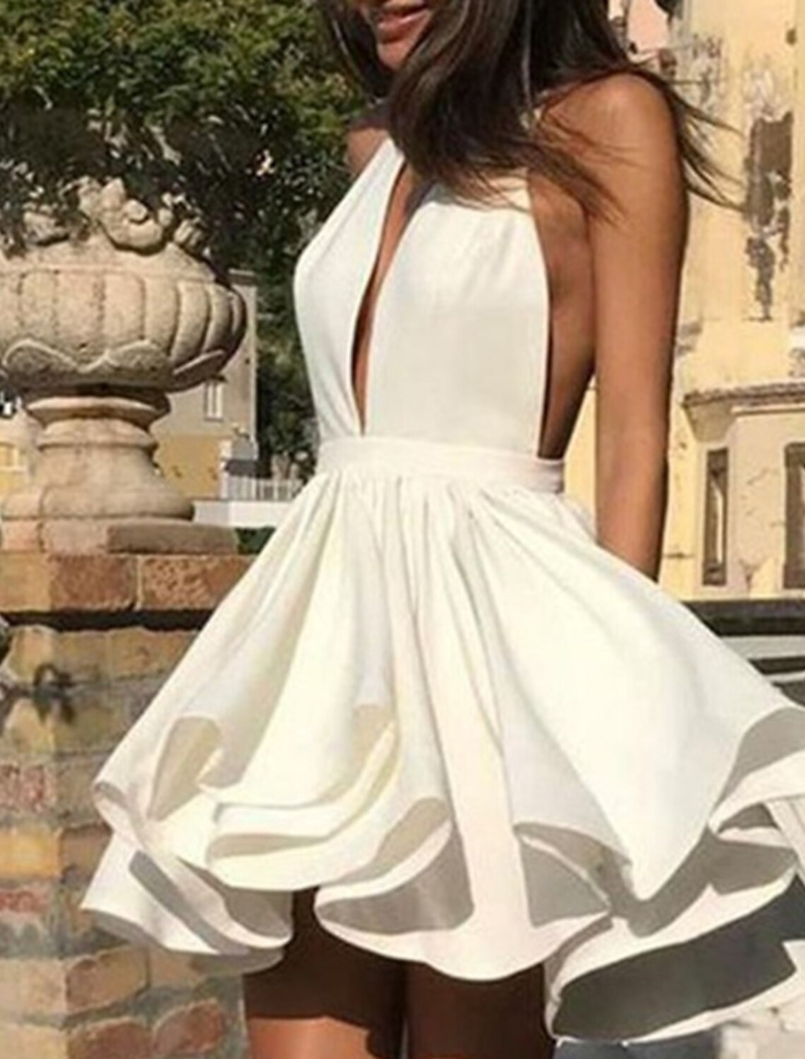 A-Line Homecoming Dresses Tiered Plisse Dress Holiday Graduation Short / Mini Sleeveless Halter Neck Stretch Satin with Ruffles