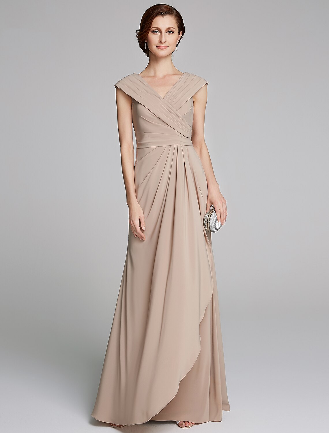Sheath/Column V-Neck Short Sleeves Floor-Length Plus Size Mother Of The Bride Dresses with Sequins