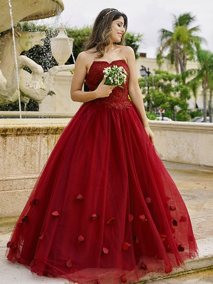 Ball Gown Tulle Applique Sweetheart Sleeveless Floor-Length Dresses