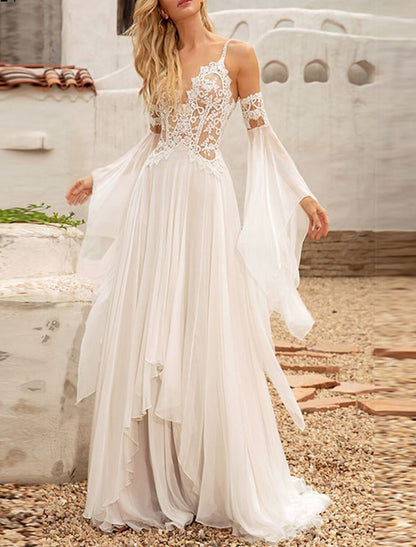 Open Back Little White Dresses Wedding Dresses A-Line Camisole Sleeveless Asymmetrical Chiffon Bridal Gowns With Embroidery Solid Color