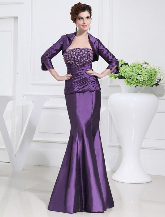 Trumpet/Mermaid Beading Strapless Sleeveless Long Taffeta Mother of the Bride Dresses