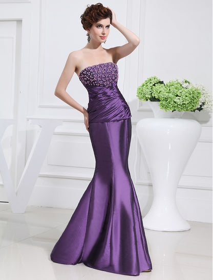 Trumpet/Mermaid Beading Strapless Sleeveless Long Taffeta Mother of the Bride Dresses