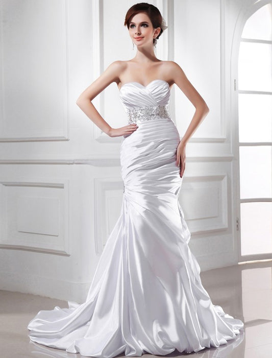 Trumpet/Mermaid Beading Sweetheart Sleeveless  Woven Satin Wedding Dresses