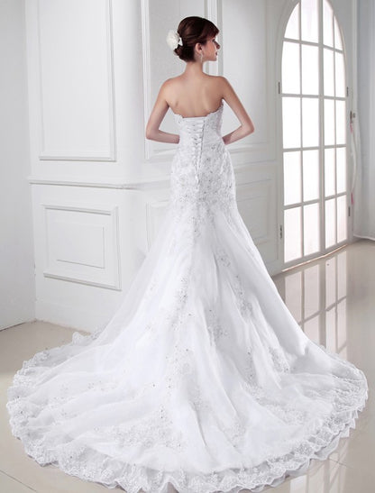 Trumpet/Mermaid Beading Sweetheart Sleeveless Applique Organza Wedding Dresses