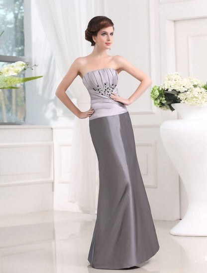 Beading Strapless Sleeveless Taffeta Long Applique Mother of the Bride Dresses