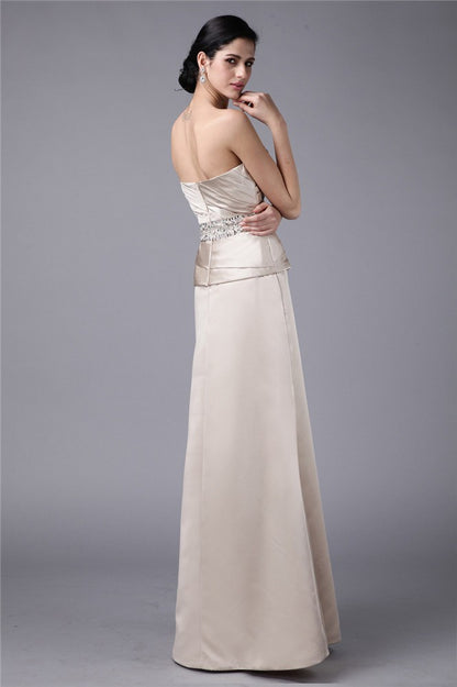 Sheath/Column Strapless Beading Hand-Made Flower Elastic Woven Satin Mother of the Bride Dresses