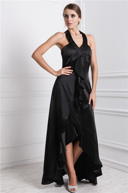 A-Line/Princess Bateau Ruffles Sleeveless High Low Silk like Satin Dresses