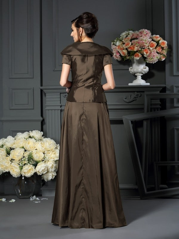 A-Line/Princess V-neck Bowknot Short Sleeves Long Taffeta Mother of the Bride Dresses