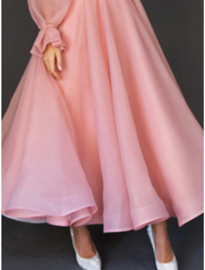 Women's Prom Dress Party Dress Homecoming Dress Long Dress Maxi Dress Pink Long Sleeve Pure Color Ruched Fall Winter Autumn Strapless Fashion Wedding Guest Birthday Evening Party