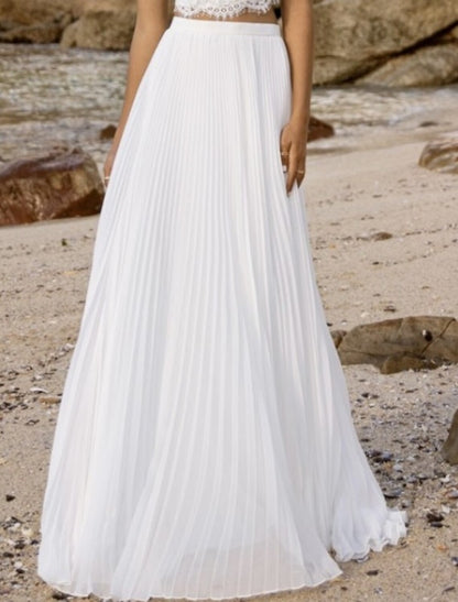 Beach Boho Wedding Dresses Two Piece Scoop Neck Sleeveless Floor Length Chiffon Bridal Suits Bridal Gowns With Appliques Solid Color