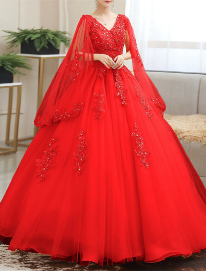 Reception Wedding Dresses in Color Wedding Dresses Ball Gown V Neck Long Sleeve Floor Length Lace Bridal Gowns With Appliques Summer Fall Wedding Party