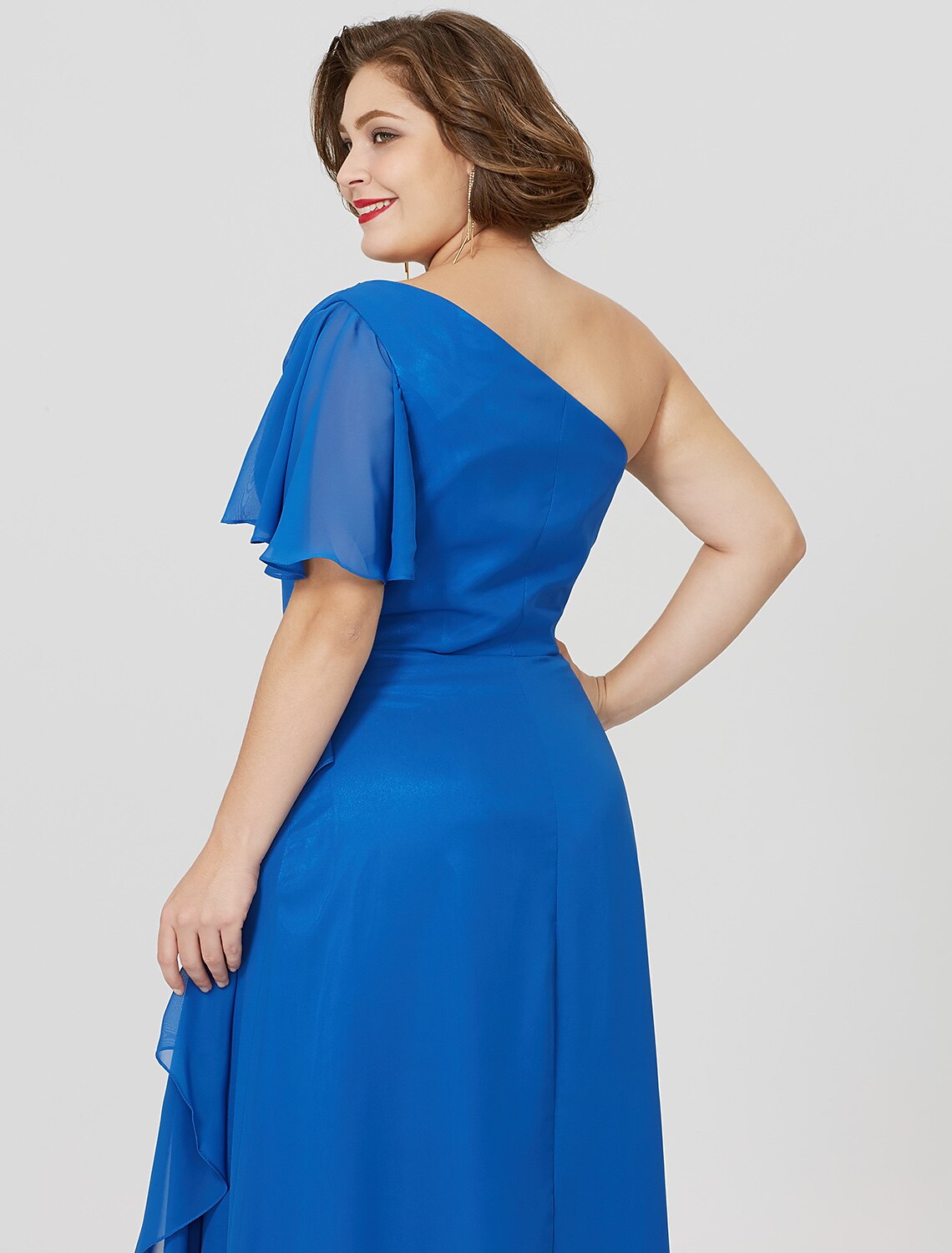 Sheath / Column Mother of the Bride Dress Formal Classic & Timeless Elegant & Luxurious Plus Size One Shoulder Floor Length Chiffon Short Sleeve No with Pleats