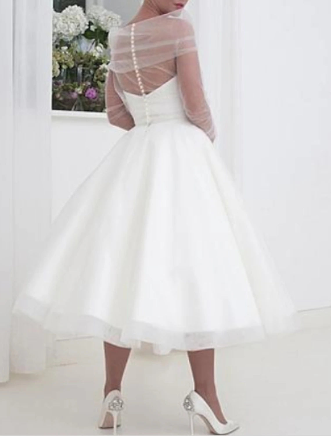 Reception Open Back Simple Wedding Dresses Wedding Dresses A-Line V Neck 3/4 Length Sleeve Knee Length Chiffon Bridal Gowns With Ruched