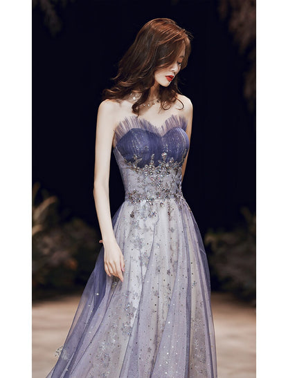 A-Line Sparkle Elegant Wedding Guest Prom Formal Evening Dress Strapless Sleeveless Floor Length Satin with