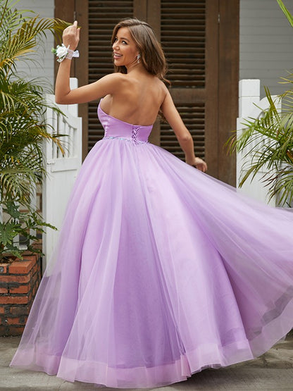 A-Line/Princess Tulle Ruffles Sweetheart Sleeveless Floor-Length Dresses