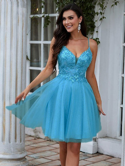 A-Line/Princess Applique V-neck Sleeveless Short/Mini Dresses