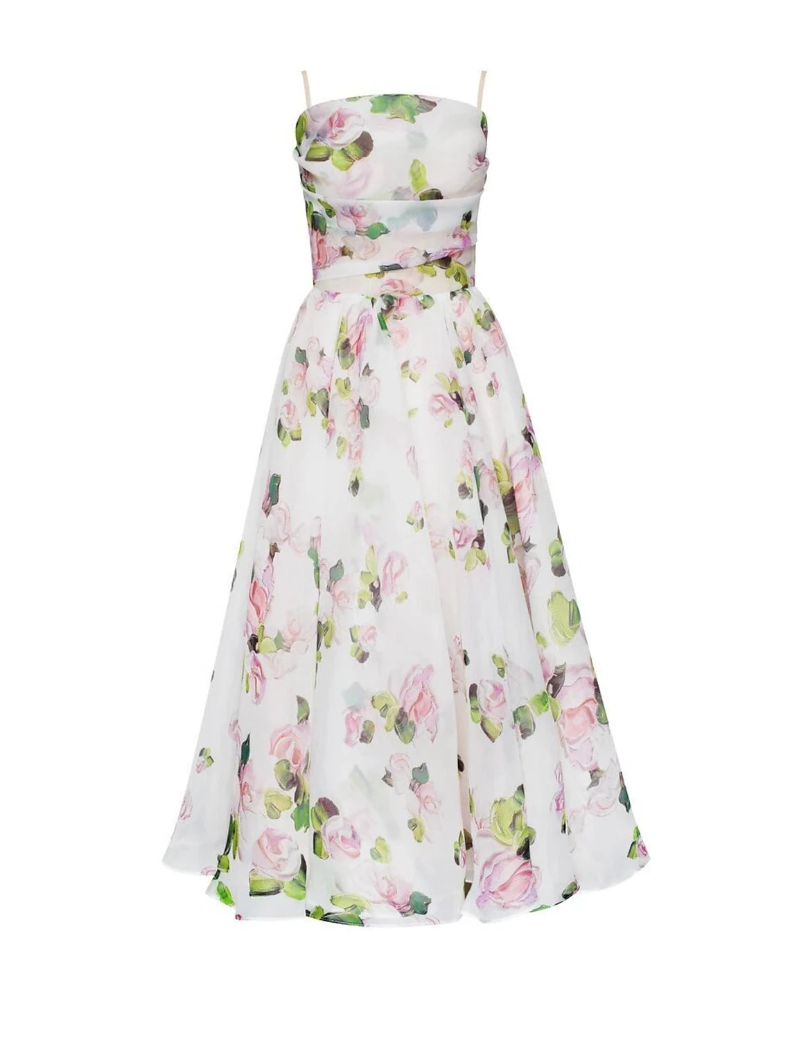 A-Line Homecoming Dresses Princess Dress Wedding Guest Holiday Tea Length Sleeveless Spaghetti Strap Organza with Print