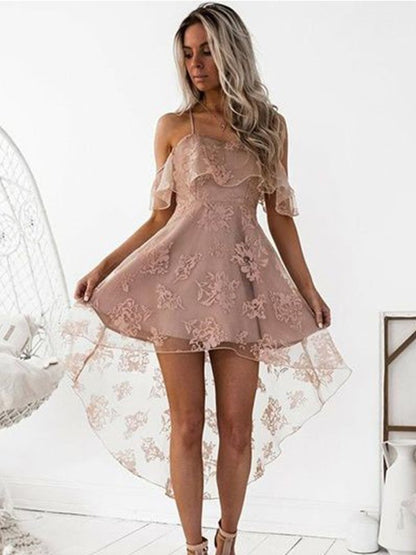 A-Line/Princess Off-the-Shoulder Lace Short/Mini Dresses