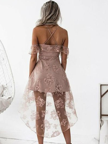 A-Line/Princess Off-the-Shoulder Lace Short/Mini Dresses