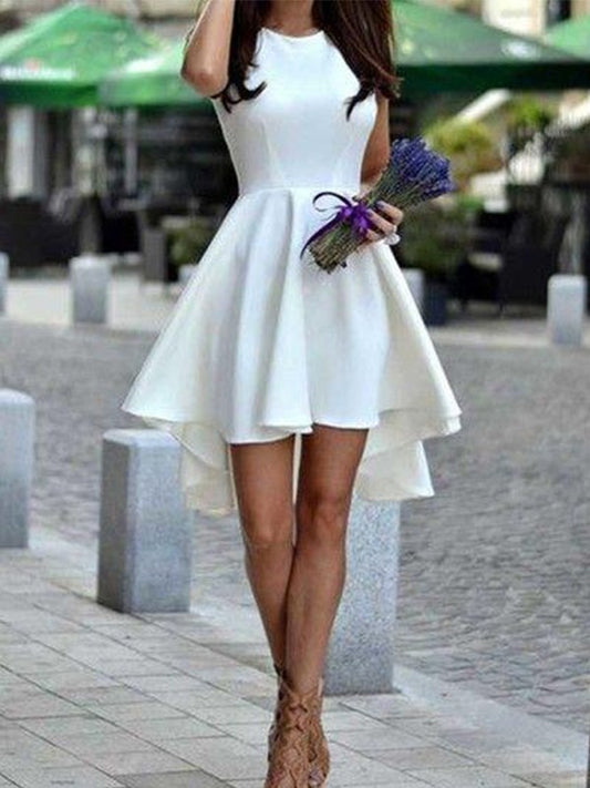 A-shaped gemstone sleeveless short ruffled satin dress Homecoming Dress