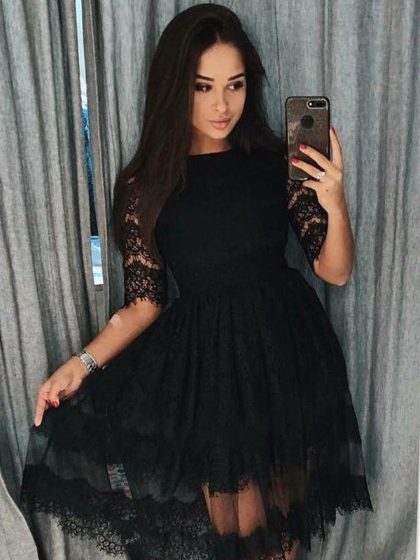 A-Line/Princess Lace Lace Scoop 1/2 Sleeves Short/Mini Homecoming Dresses