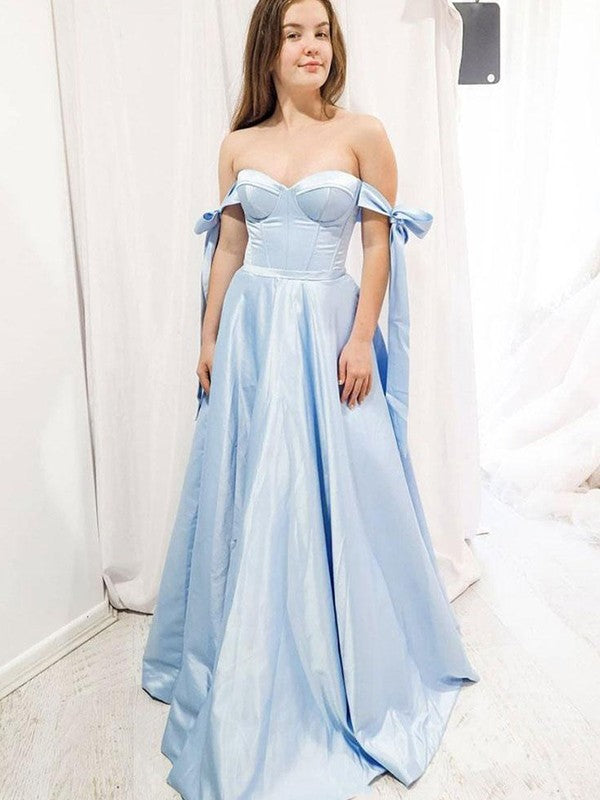 A-Line/Princess Satin Ruffles Sweetheart Sleeveless Sweep/Brush Train Dresses