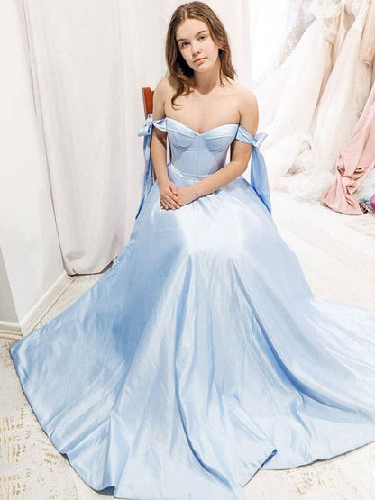 A-Line/Princess Satin Ruffles Sweetheart Sleeveless Sweep/Brush Train Dresses