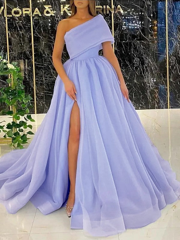 Ball Gown Organza Ruffles One-Shoulder Sleeveless Sweep/Brush Train Dresses