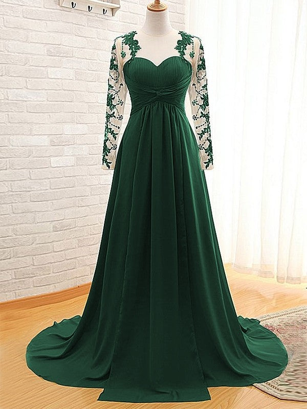 Noble A-shaped Princess Chiffon Sticker Sweetheart Long sleeved and Floor length Mother of the Bride Dresses