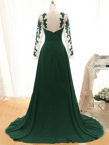 Noble A-shaped Princess Chiffon Sticker Sweetheart Long sleeved and Floor length Mother of the Bride Dresses