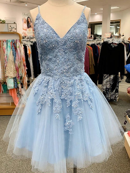 Perfect Princess Style Tulle Applique V-neck Sleeveless Short Homecoming Dress