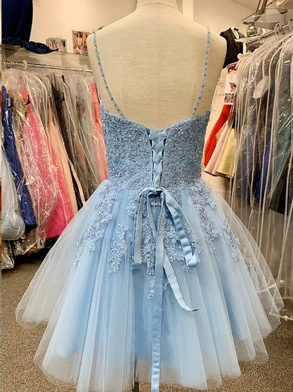 Perfect Princess Style Tulle Applique V-neck Sleeveless Short Homecoming Dress