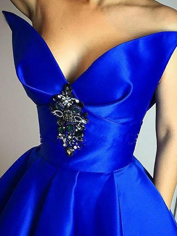 Ball Gown Sleeveless V-neck Ruffles Floor-Length Satin Dresses