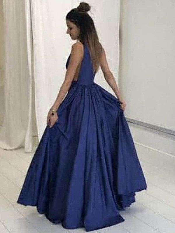 A-Line/Princess V-neck Sleeveless Floor-Length Taffeta Dresses