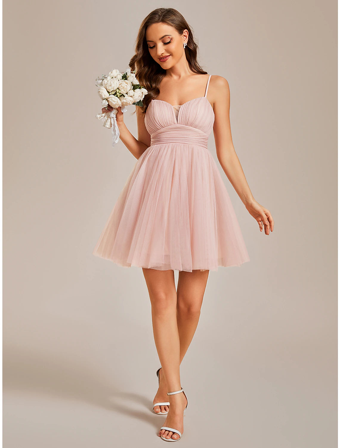 A-Line Homecoming Dresses Princess Dress Cocktail Party Birthday Short / Mini Sleeveless Spaghetti Strap Tulle with Ruched