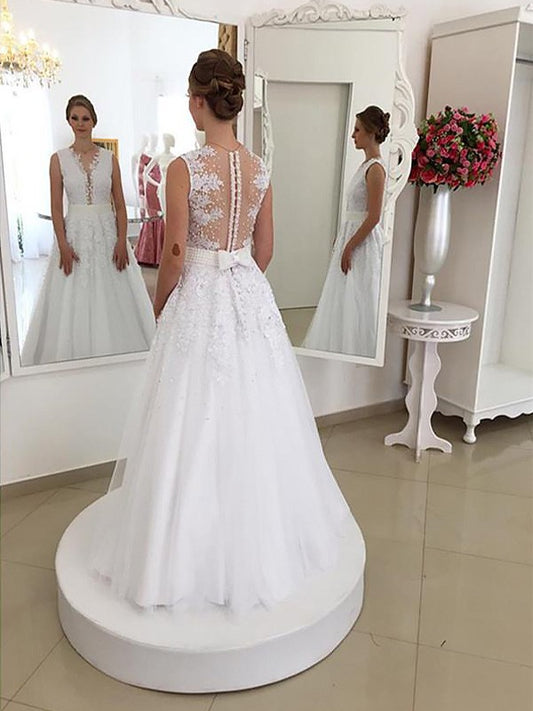 Trumpet/Mermaid Sleeveless Lace Scoop Floor-Length Wedding Dresses