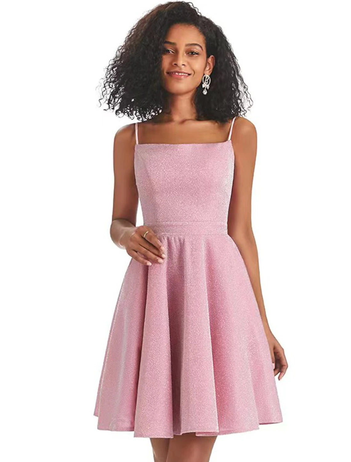 A-Line Homecoming Dresses Backless Dress Graduation Cocktail Party Short / Mini Sleeveless Spaghetti Strap Pink Dress Lurex Fabric with Sequin Strappy