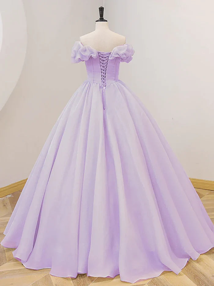 Lavender Purple A-line Off Shoulder Long Ball Dress Purple Dress